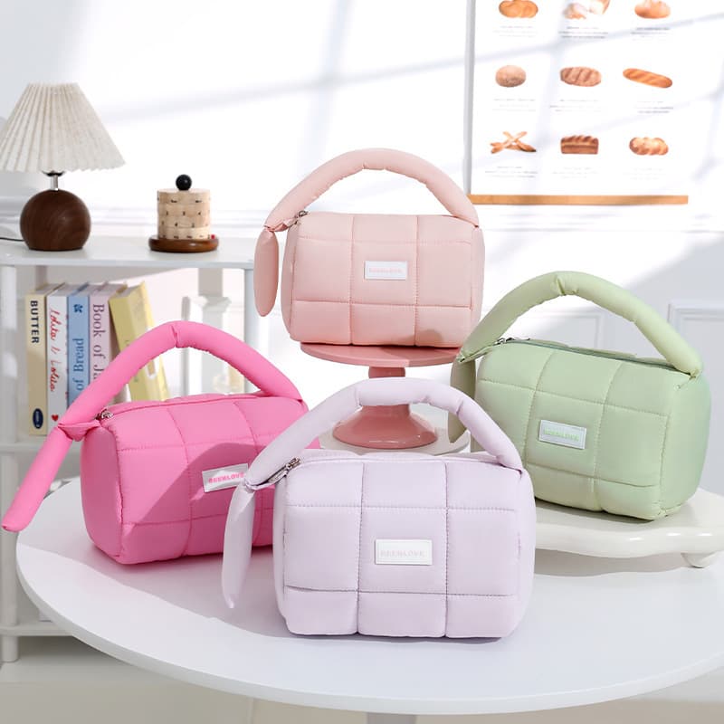 INS Style Puff Handbag Candy Color Padded Makeup Organizer Bag Shopping Phone Bag Large Capacity