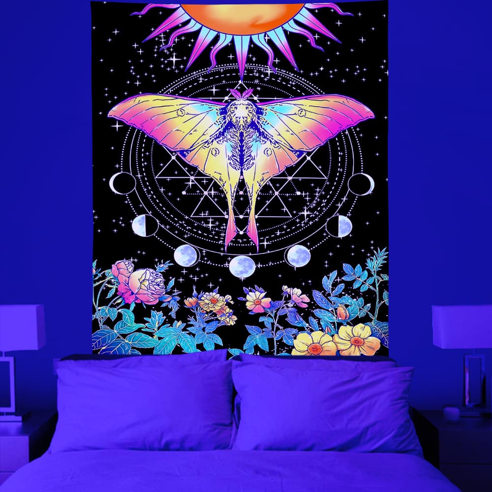 Fluorescent butterfly tapestry foreign trade cross-border hot selling UV black light tapestry bohemian style abstract butterfly hanging cloth