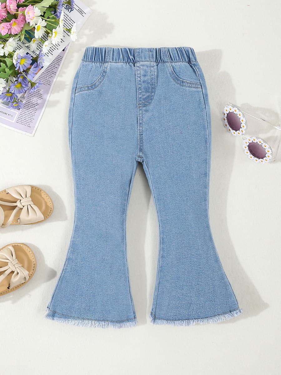 2025 New Spring Girls' Denim Flared Pants Baby Girl Stretch Light Blue Jeans Versatile Long Pants