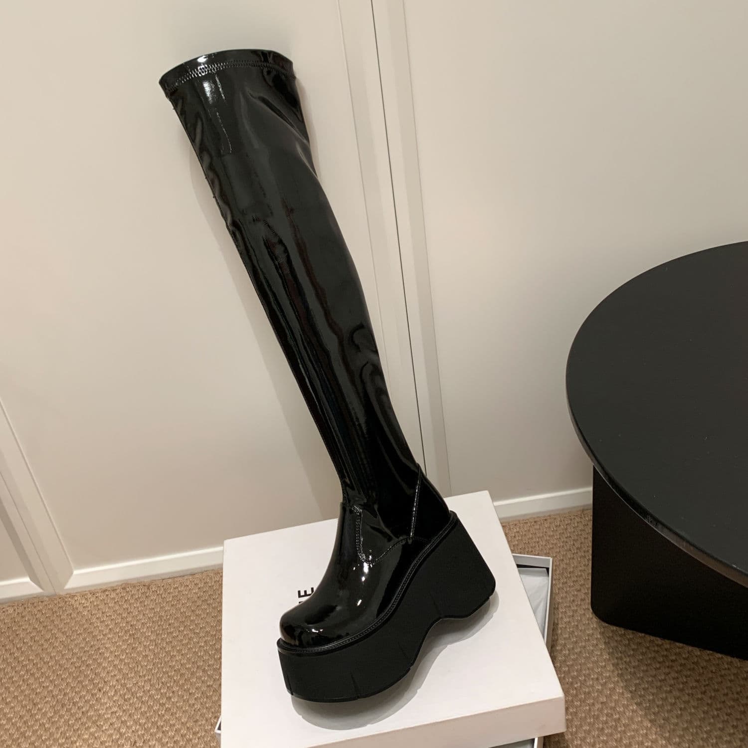 Korean Style Casual Style Side Zipper Over-The-Knee Elastic Boots 2025 New Niche Design Platform Sole Super High Heel Boots