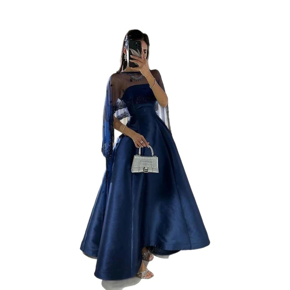 New AliExpress Prom Host Dress Annual Party Birthday Adult Evening Dress Navy Blue European and American Dress Women
