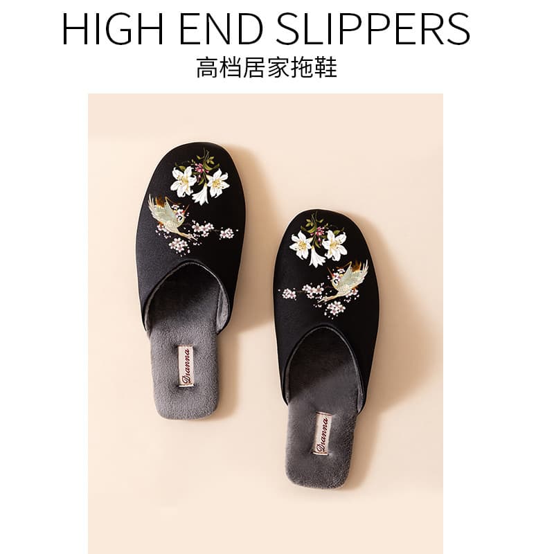 New Chinese-Style High-End and Stylish Cotton Slippers for Women, Indoor Non-Slip, Fleece-Lined, Thickened, Warm, Fashionable Autumn and Winter Cotton Slippers