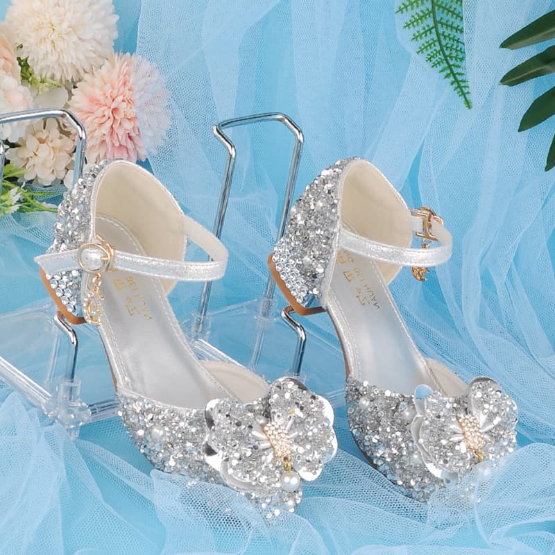 Cinderella Crystal Shoes Silver Model 4-Year-Old Party Shoes 5 Princess Shoes 6 Little Girl Leather Shoes Children's High Heels 7 Sweet