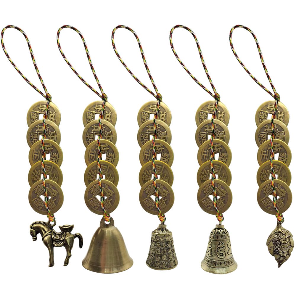 Five-Color Thread Five Emperor Coins Bell Pendant Home Craft Car Interior Decoration