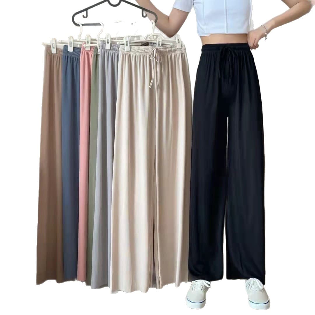Summer Ice Silk Wide Leg Pants Women Thin High Waist Loose Casual Trousers