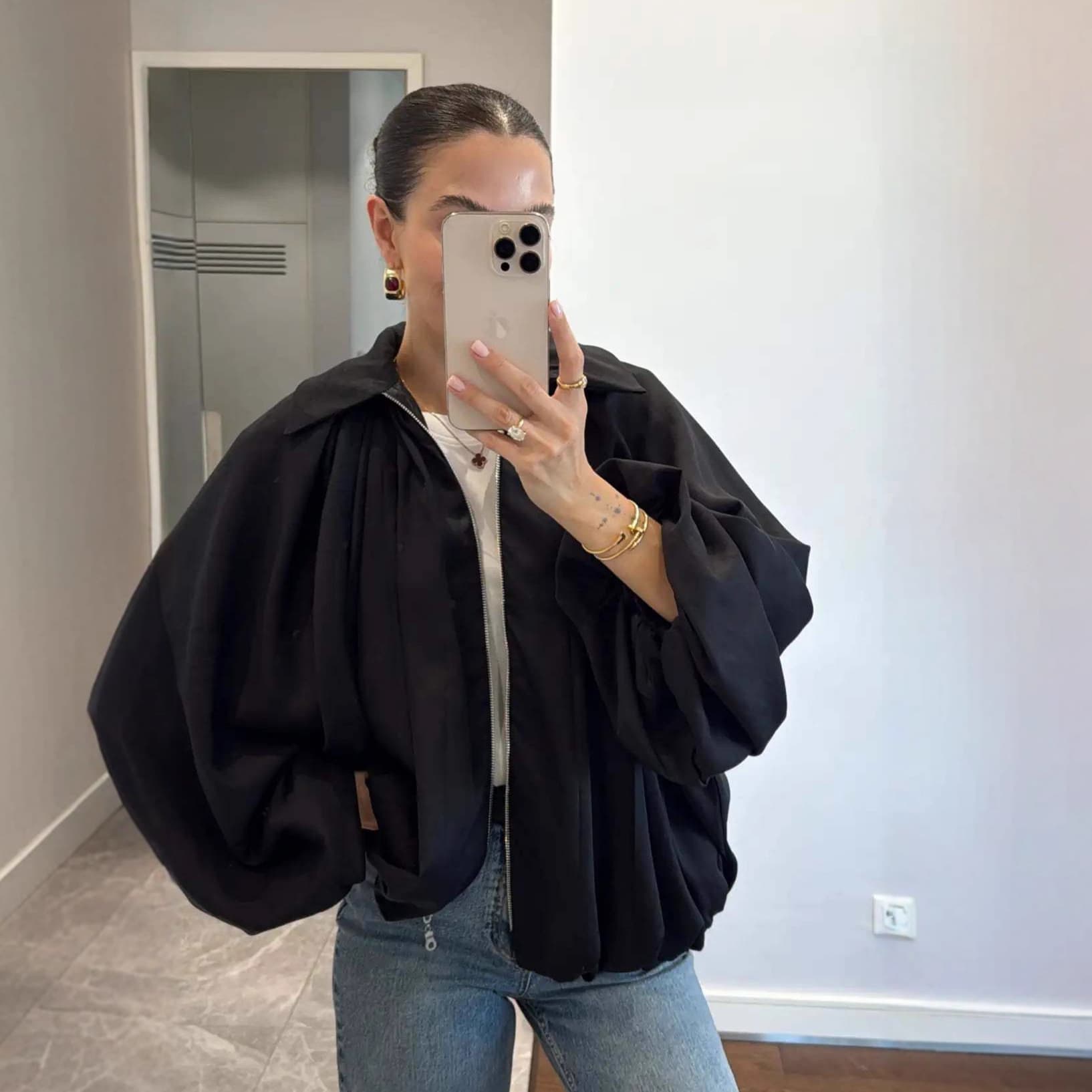 ZA Cross-Border Trade Source 2026 Spring/Autumn Independent Station Fashion Loose Batwing Sleeve Puffy Pilot Jacket Coat