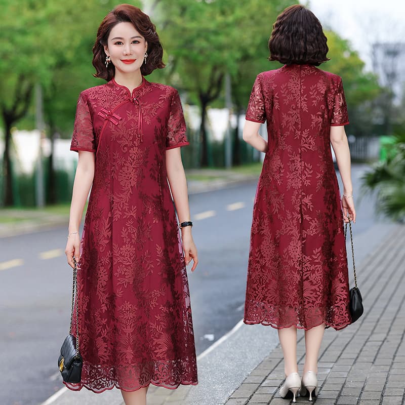 2026 New Chinese Style Wedding Dress for Mothers-in-Law, Summer Dress for Middle-Aged and Elderly Women, Traditional Chinese Style Dress