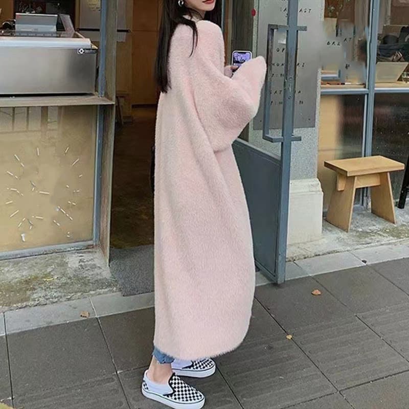 Autumn/Winter Extra-Long Faux Mink Fur Cardigan for Women 2026 New Loose Relaxed Knit Coat Elegant Overcoat