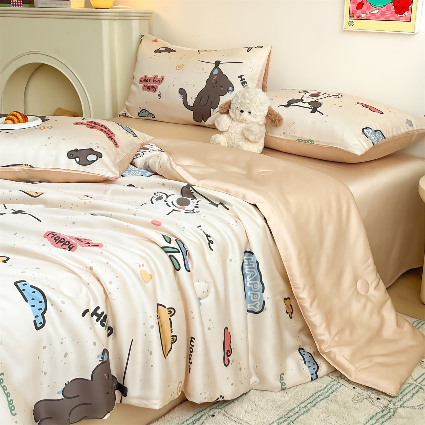 New summer Lyocell AB digital print summer quilt, machine washable, air-conditioning quilt four-piece set