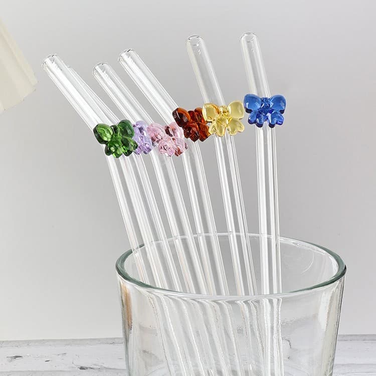 High borosilicate glass straws, cross-border supply, elbow-shaped milk and juice straws, heart-shaped, colorful, butterfly-shaped glass straws.