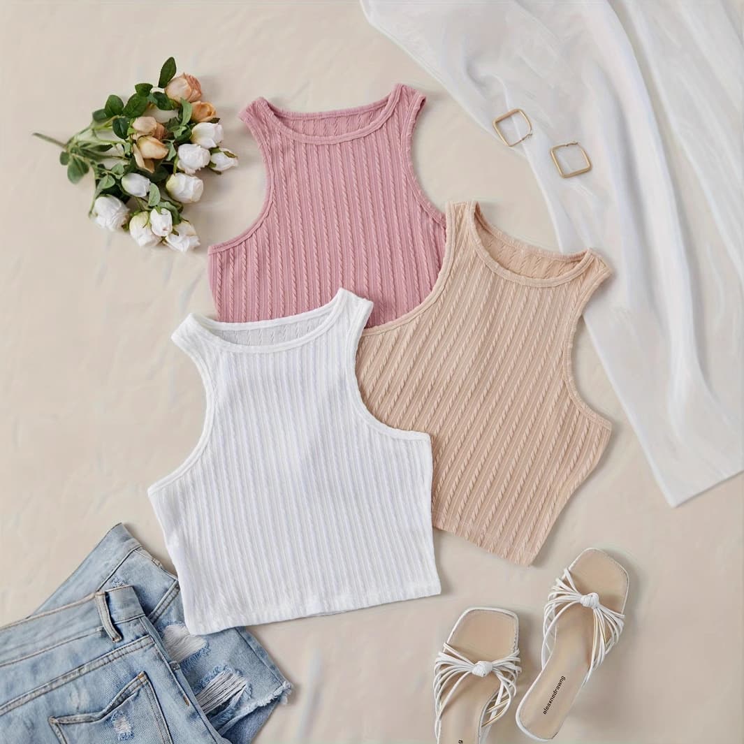 European and American Cross-Border Women's Popular Sexy Sleeveless Vest Multi-Color Slim Round Neck Sexy Short Top Vest