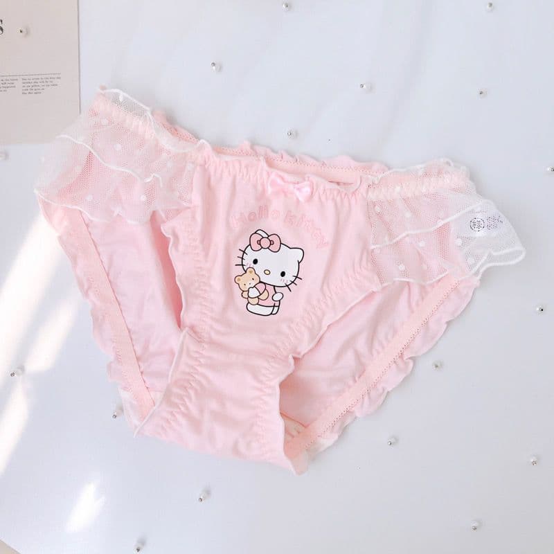 Soft Cute KT Japanese Style Girl Thin Sweet Lace Bra Wireless Small Bust Push-Up Anti-Sag Bra