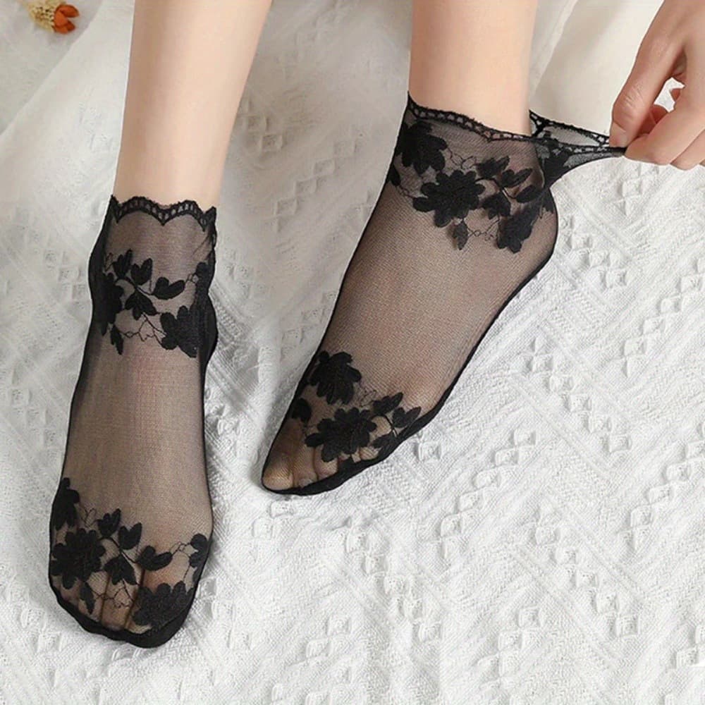 [Floral Lace Stockings] Short Floral Lace Fishnet Stockings