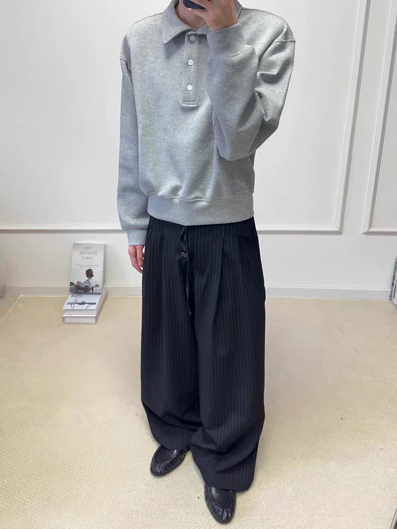 High-Quality Striped High-Waisted Button-Tie Kendo Pants, Spring Season Loose Straight A-Line Casual Trousers with Drape Effect