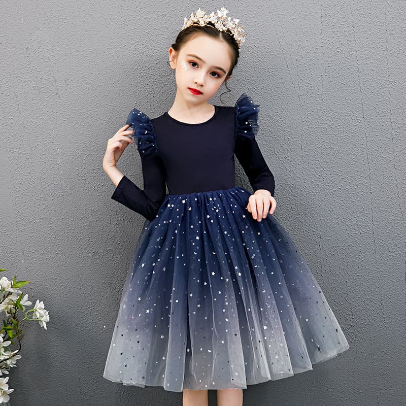 2026 Autumn New Girls Dress Starry Tulle Puffy Dress Little Girl Princess Gown