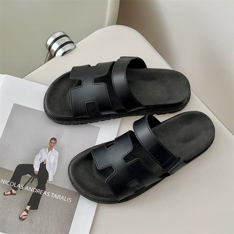 Cross-border 2024 Summer New Fashion Sandals H-shaped Pure Beauty Casual Thick Sole Two-piece Slippers Women's Sandals for Wearing Outside