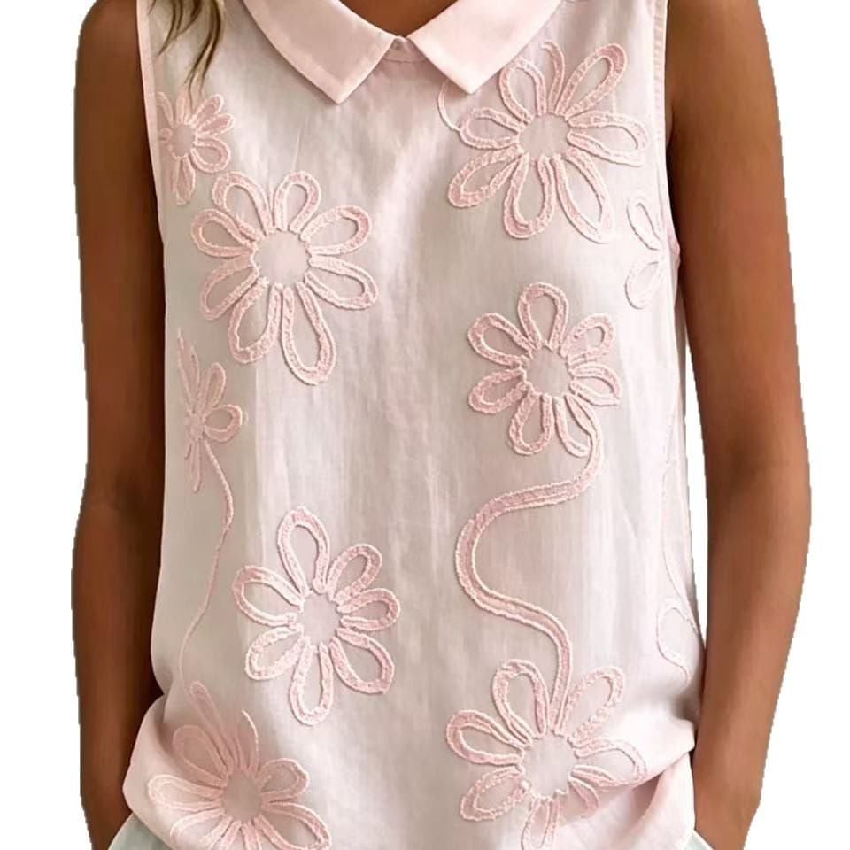 2026 Spring/Summer New Arrival European and American Cross-border Amazon Loose Casual Retro Vest Embroidered Floral Sleeveless Shirt