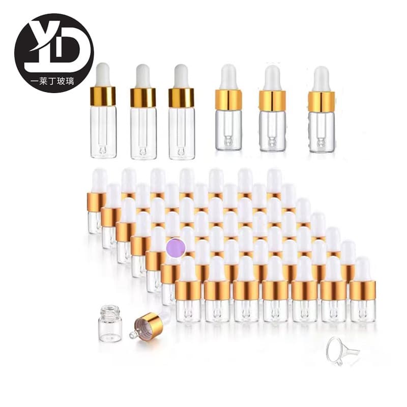 Trial empty bottle glass rubber head dropper easy to carry dark transparent bottle gold ring white rubber head