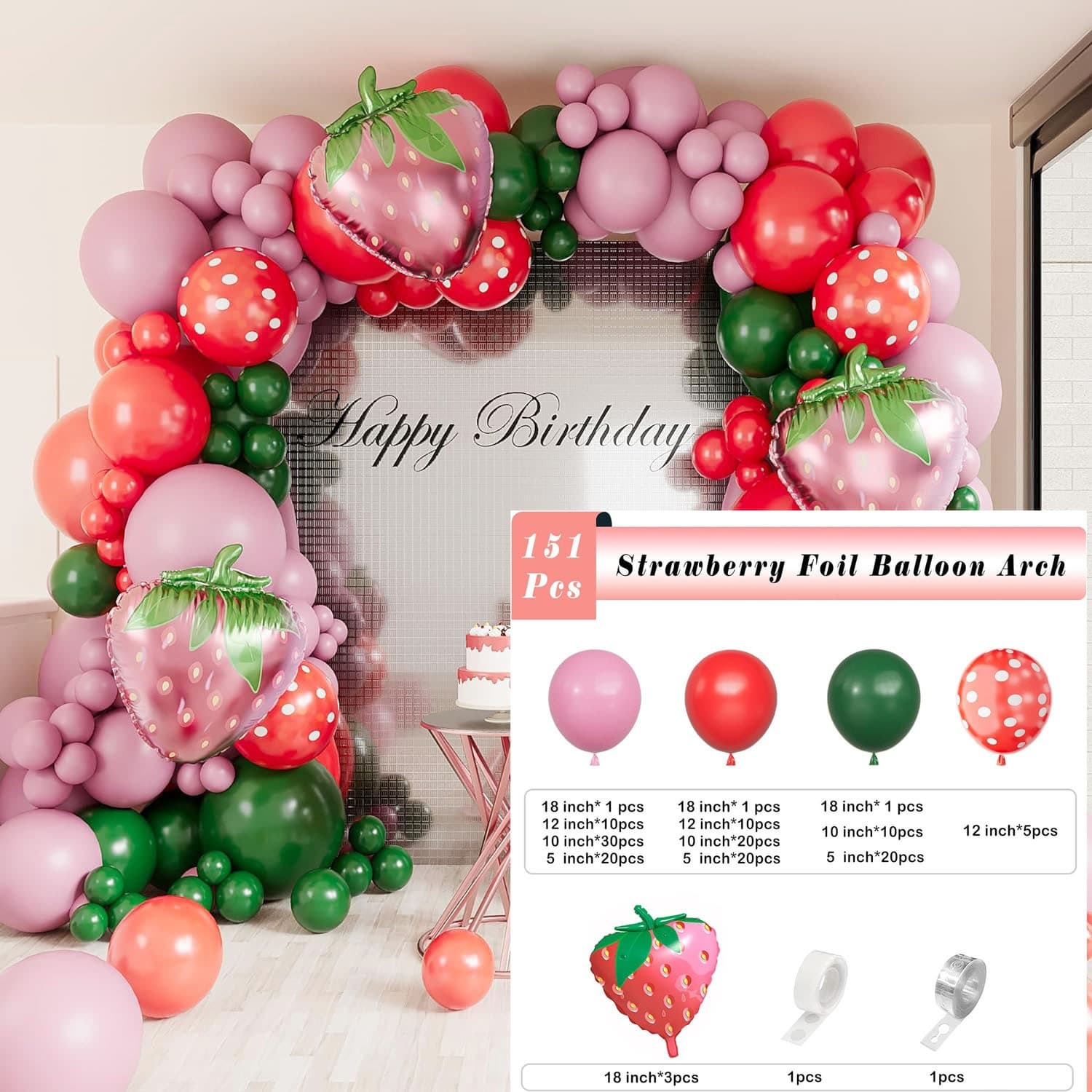 New Cross-Border Sweet Fruit Strawberry Balloon Garland Birthday Party Decoration Balloon Chain Set Wholesale