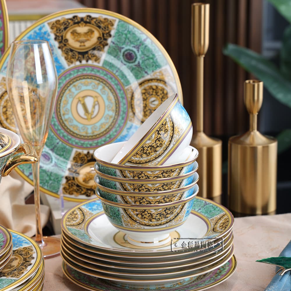 Bone China Dinnerware Set 2023 New Hotel Restaurant Wedding Porcelain Plate Bowl Set