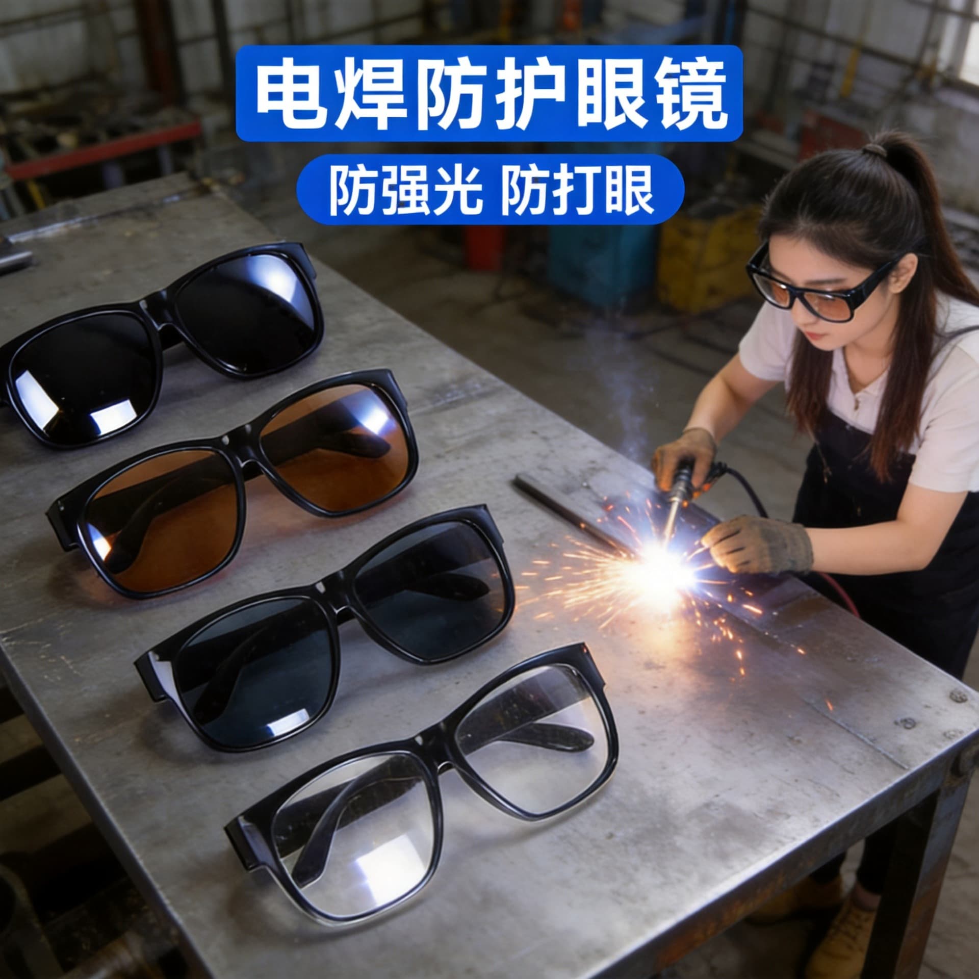 Welding Protective Glasses, Professional Welder Anti-Splash Flat Lens, Impact-Resistant Safety Glasses with Glass Lenses for Argon Arc Welding