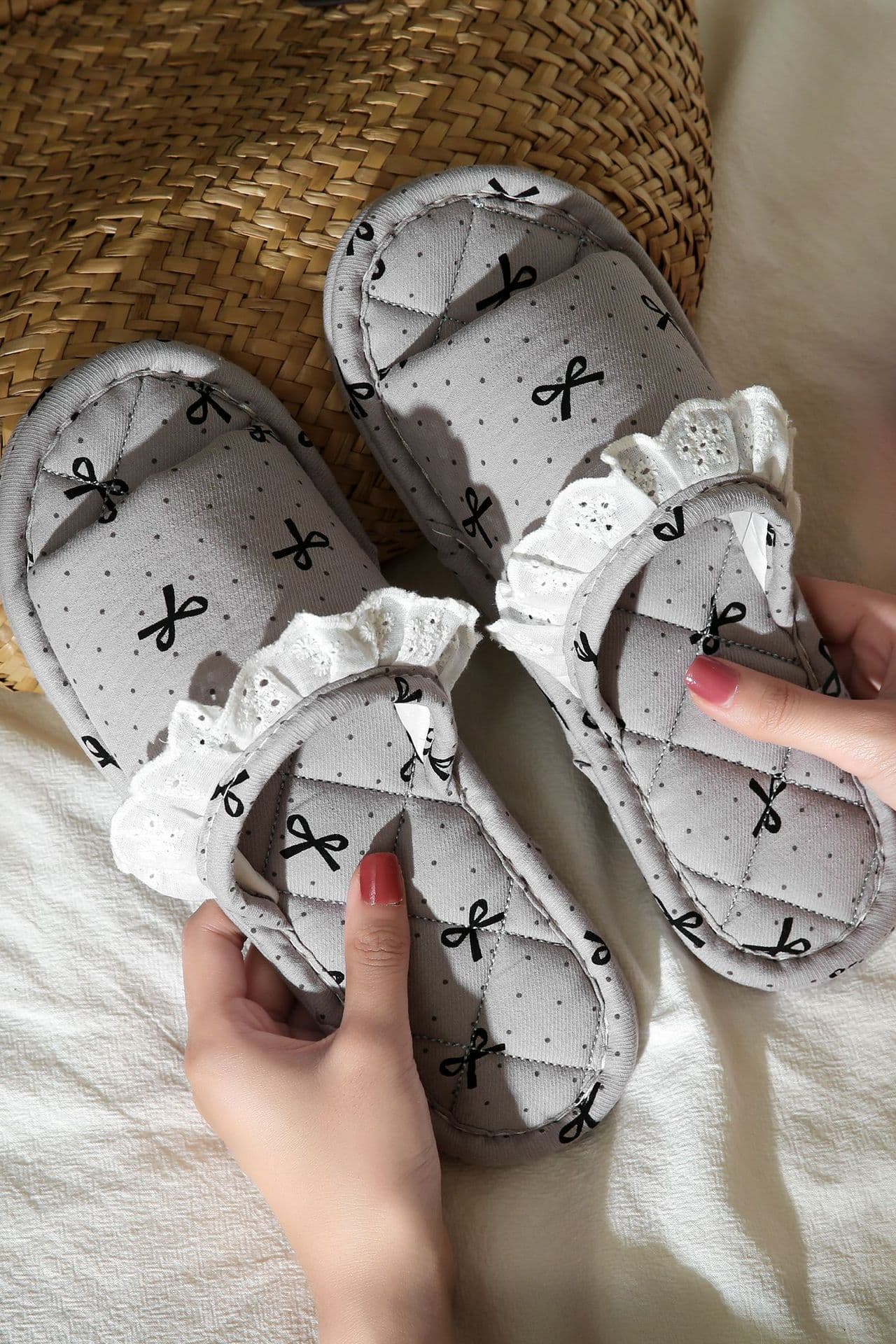 Fresh Soft Sole Home Absorbent Floor Cotton Slides Anti-Slip Quiet Butterfly Pure Cotton All Season Korean Women