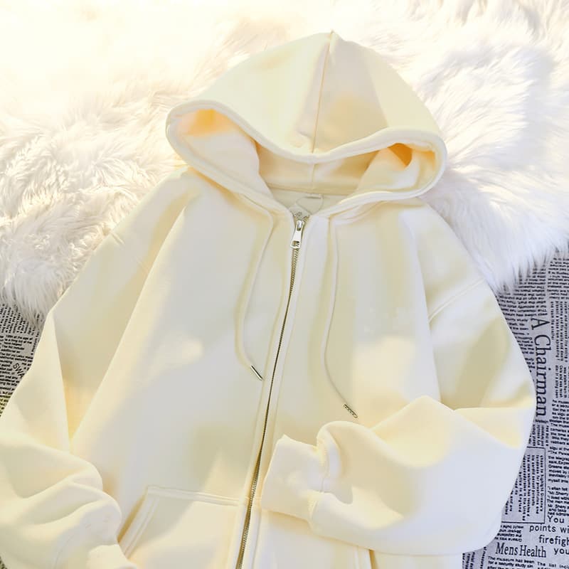 American Heavyweight Fleece Hoodie Women Fall Winter Zip Up Jacket