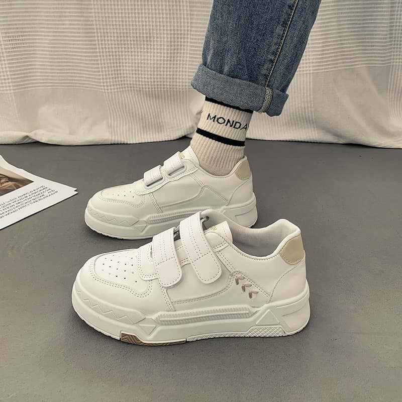 Women's Velcro White Sneakers, Spring 2025 New Style, Thick Sole, Versatile Casual Sneakers, Chic Biscuit Shoes, Bread Shoes