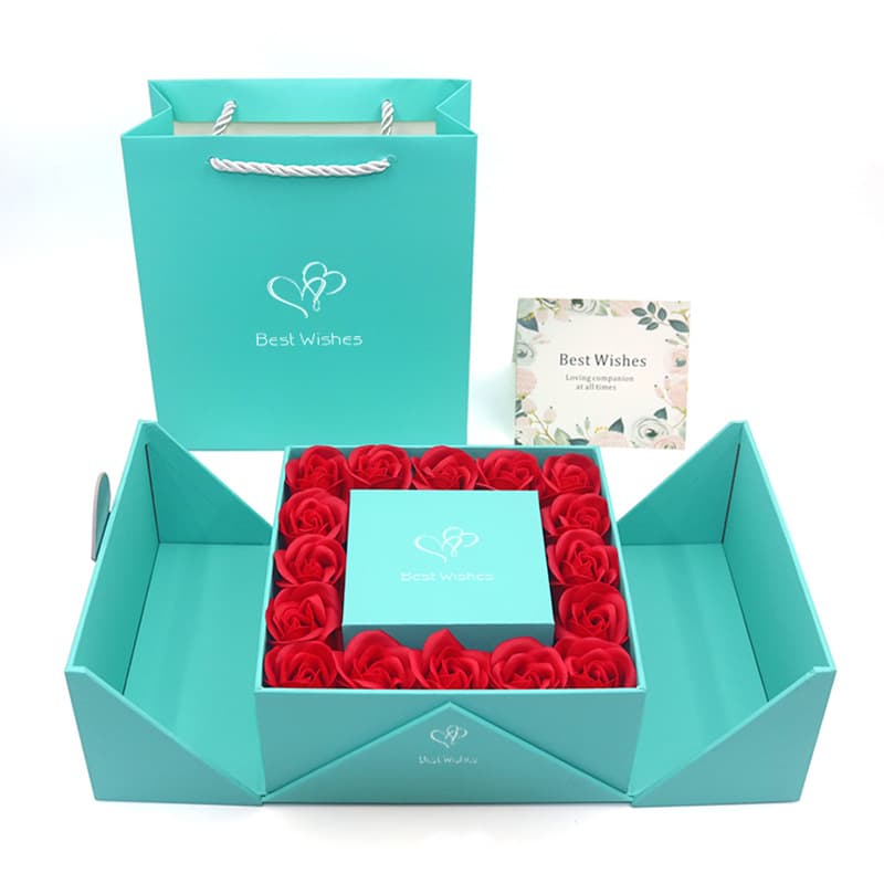 In-Stock Valentine's Day Romantic Double-Door Heart-Shaped Gift Box with 16 Roses, Jewelry Gift Box, Necklace Pendant Packaging