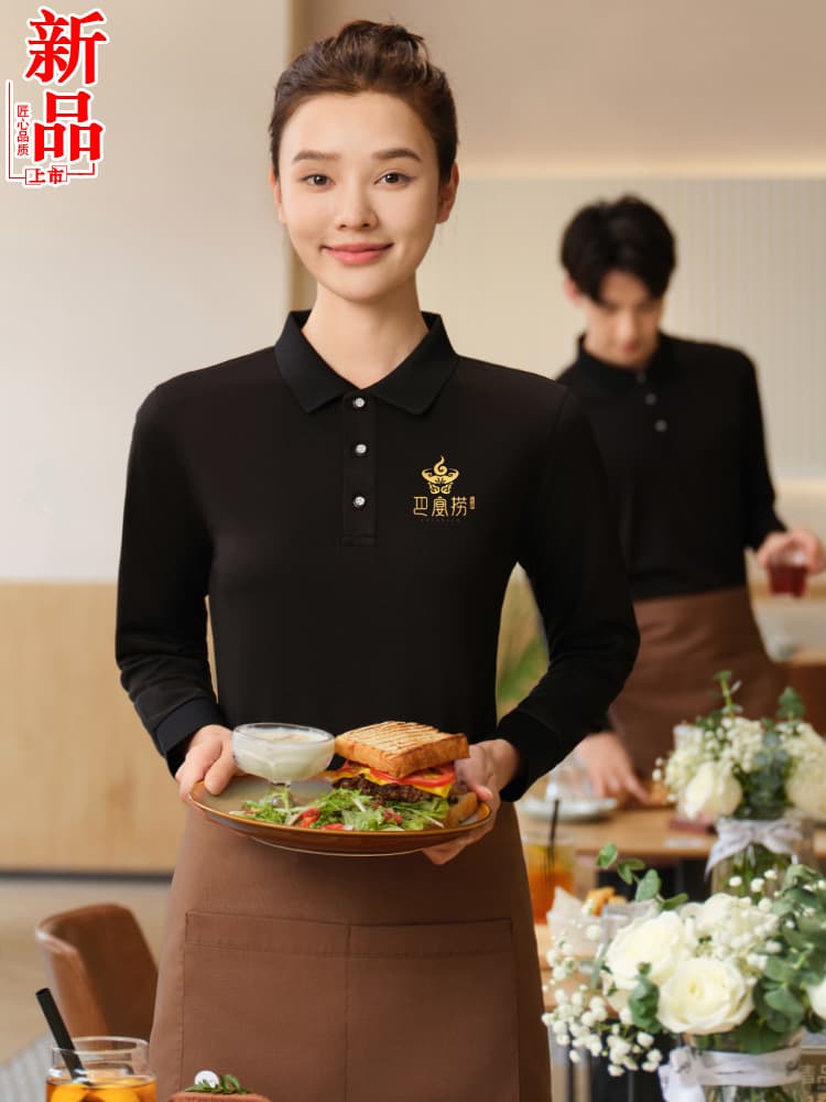 Long-sleeved T-shirts with logos for restaurant, hotel, supermarket, and fruit shop staff, suitable for autumn and winter.