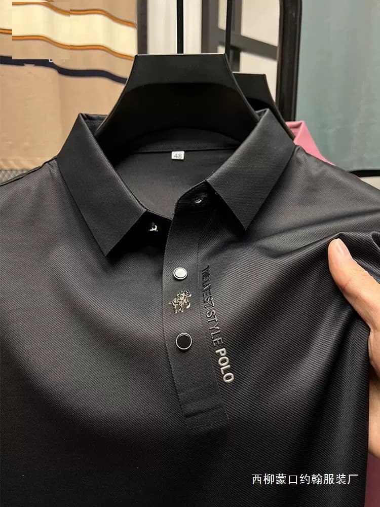 Cross-Border European Size Summer Men's Business Casual Seamless Ice Silk Short Sleeve T-Shirt Small Horse Logo