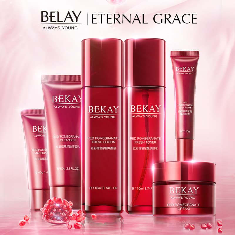 Bilin Pomegranate Six-Piece Skincare Set: Hydrating, Moisturizing, Brightening, Facial Cleanser, Toner, and Lotion Cosmetics Set