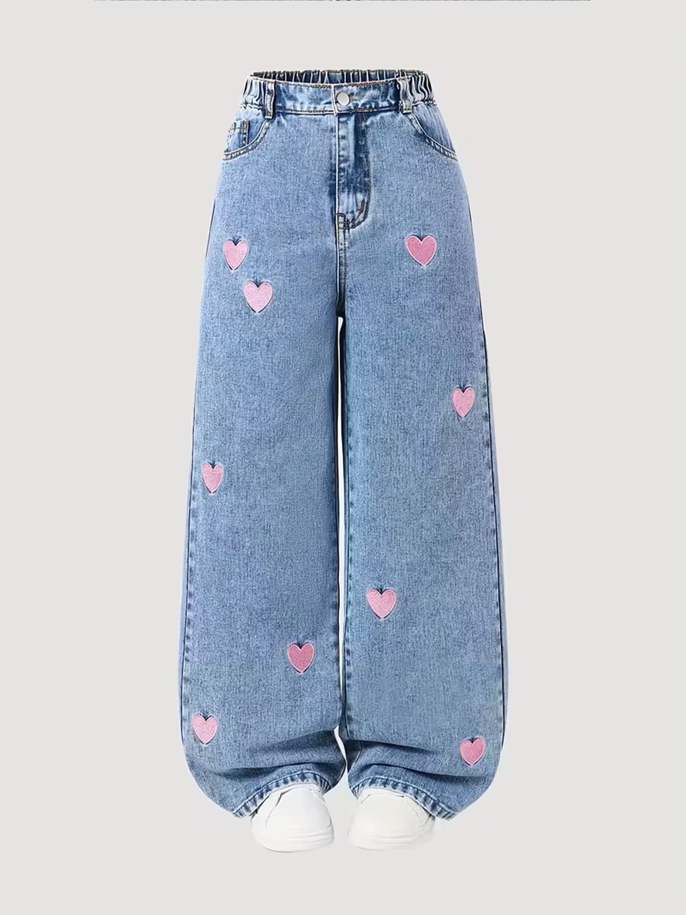 New Spring/Fall Girls' Jeans for Cross-Border Sales, Loose Straight-Leg Casual Pants for Older Children, Stylish and Versatile Wide-Leg Pants