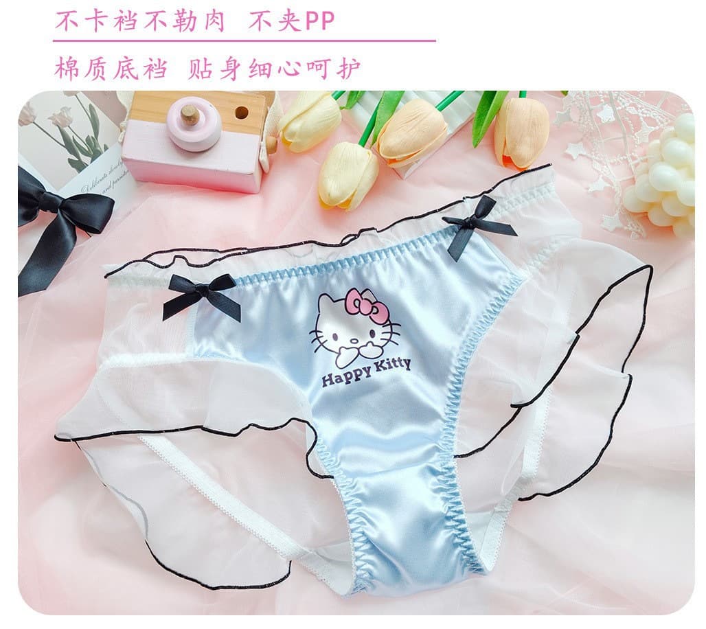 50337S Summer Thin Japanese Korean Pure Desire Panties Sweet Cat Breathable Satin Hipster Women's Triangle Panties