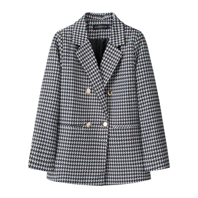 Women's Blazer 2026 Spring Autumn New Casual Elegant Plus Size Checked Suit Jacket