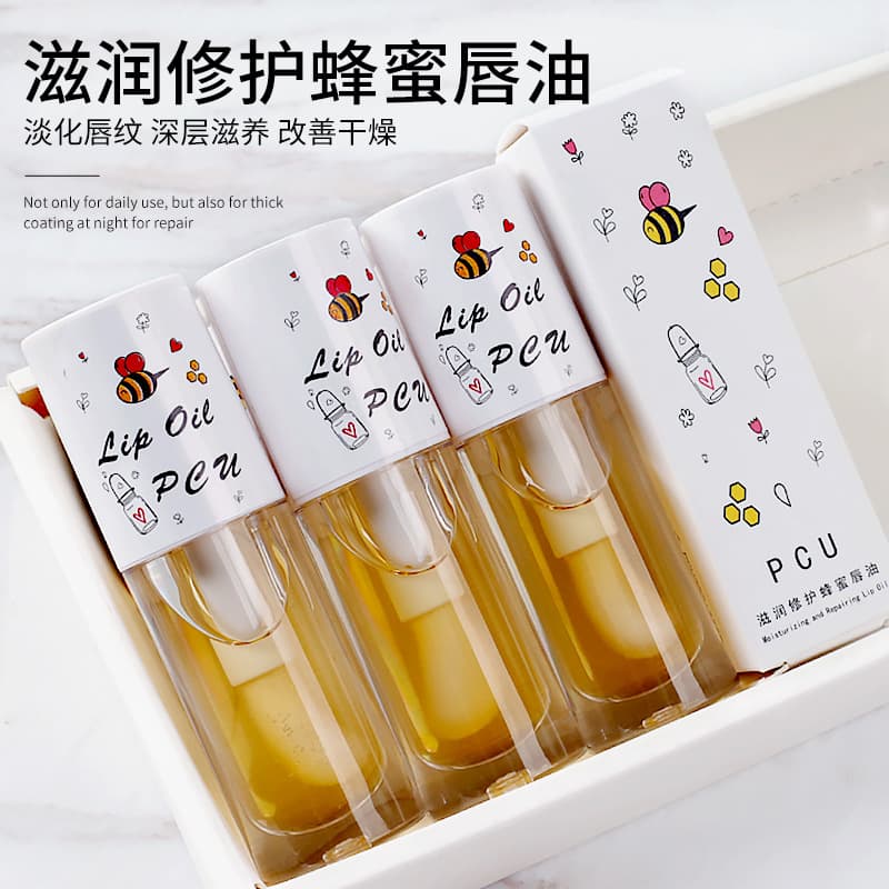 PCU Honey Lip Oil Glass Lip Gloss Transparent Lip Balm Moisturizing