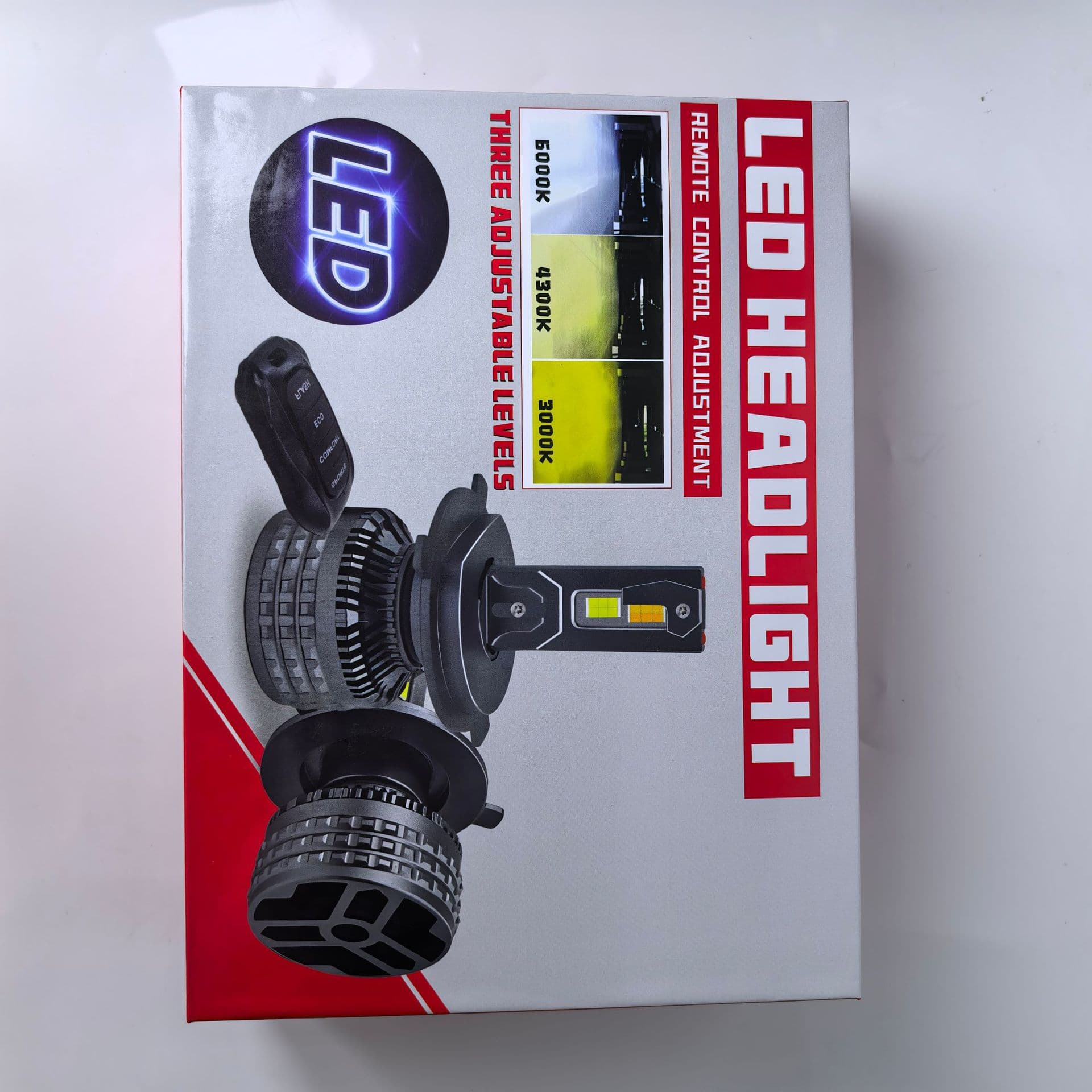 Tri-Color 160W Car LED Headlight Low High Beam Remote Control