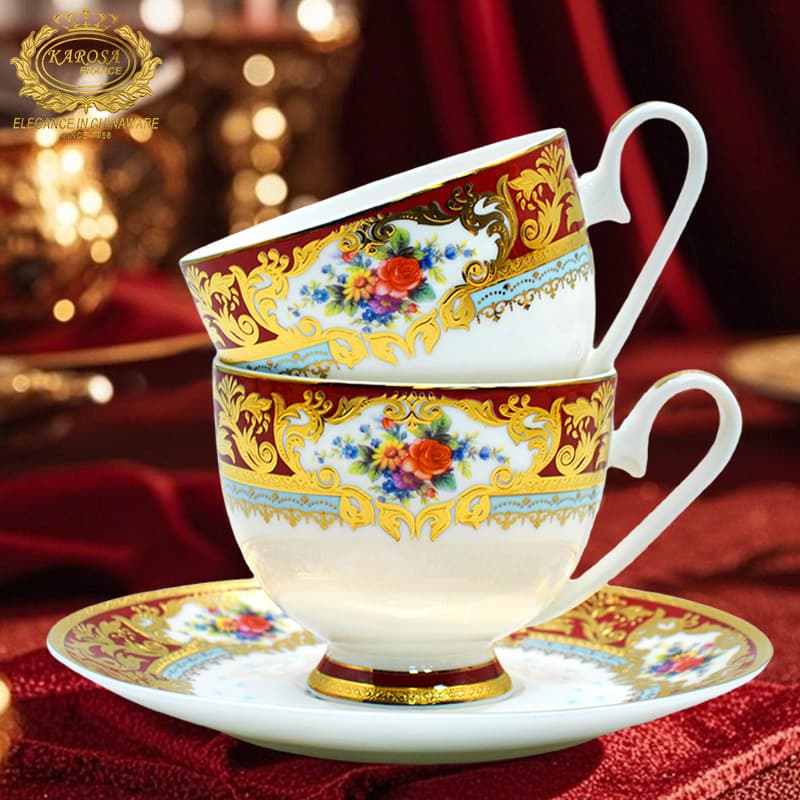 Chinese high-end exquisite bone china coffee cup and saucer set, complete English afternoon tea set, teapot, wedding favor box.