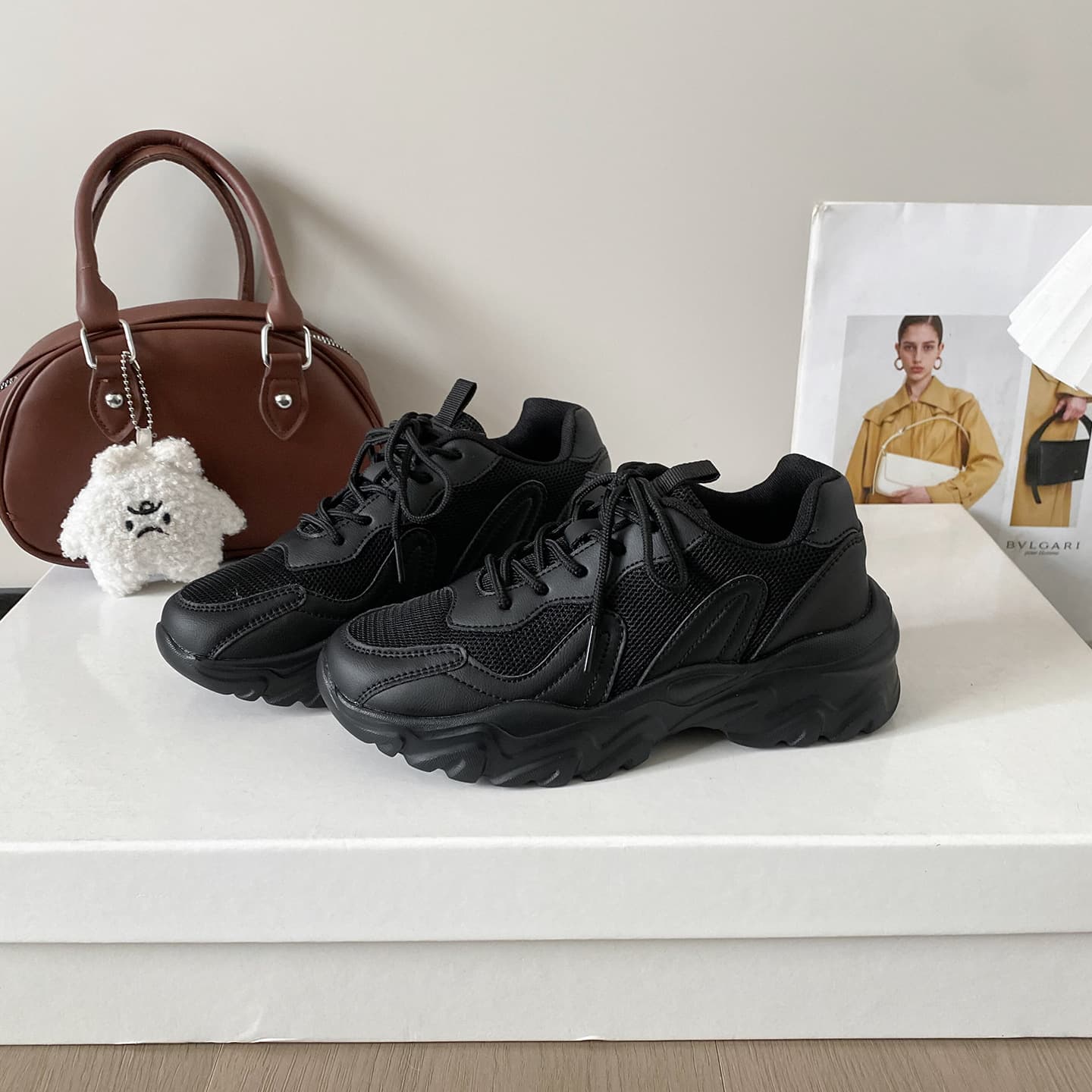 Heightening College Style Mesh White Sneakers for Women, 2026 Spring Summer New Chunky Casual Dad Sports Shoes