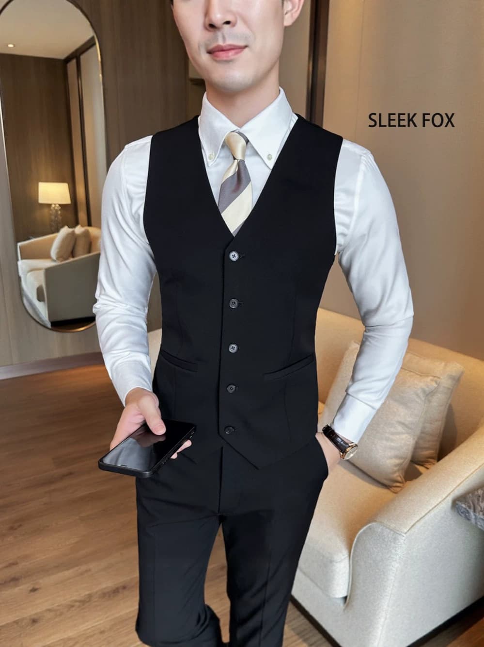 Black British-Style Professional Workwear Uniform, New Summer Fashion Versatile Non-Iron Drapey Suit Vest for Men
