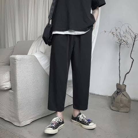 Men's Summer Thin Ice Silk Pants, Straight Loose Fit, Korean Style, Trendy, Versatile, Casual, Drapey Suit Pants