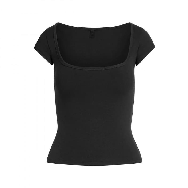 SKIMS Kardashian COTTON JERSEY SCOOP NECK T-SHIRT Square Neck French Short Sleeve T-Shirt