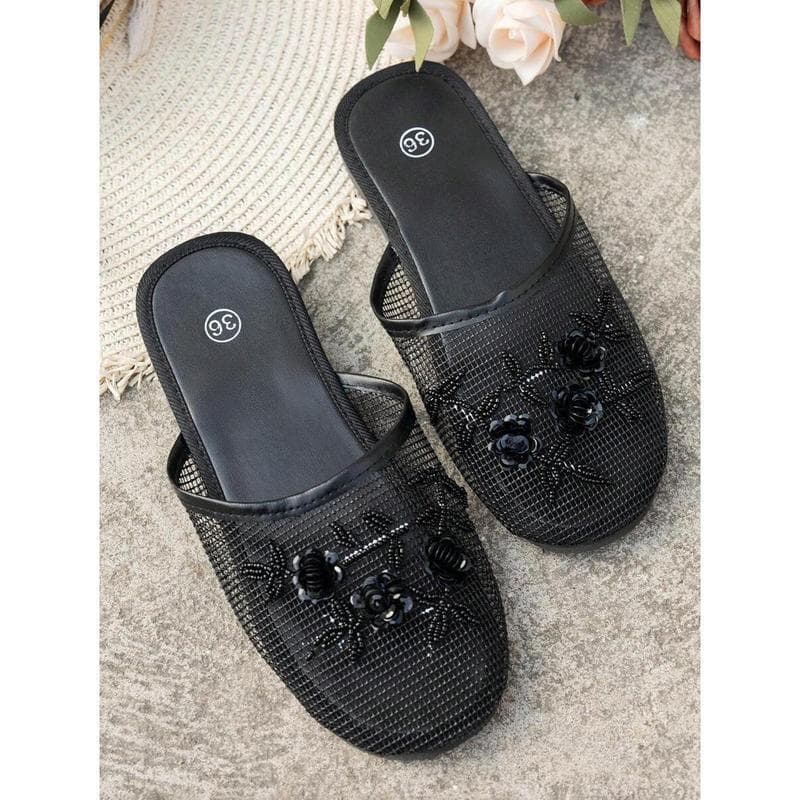 X 52054 Mesh Mule Slip-On Slippers Transparent Mesh Mule Closed-Toe Slippers Cross-Border