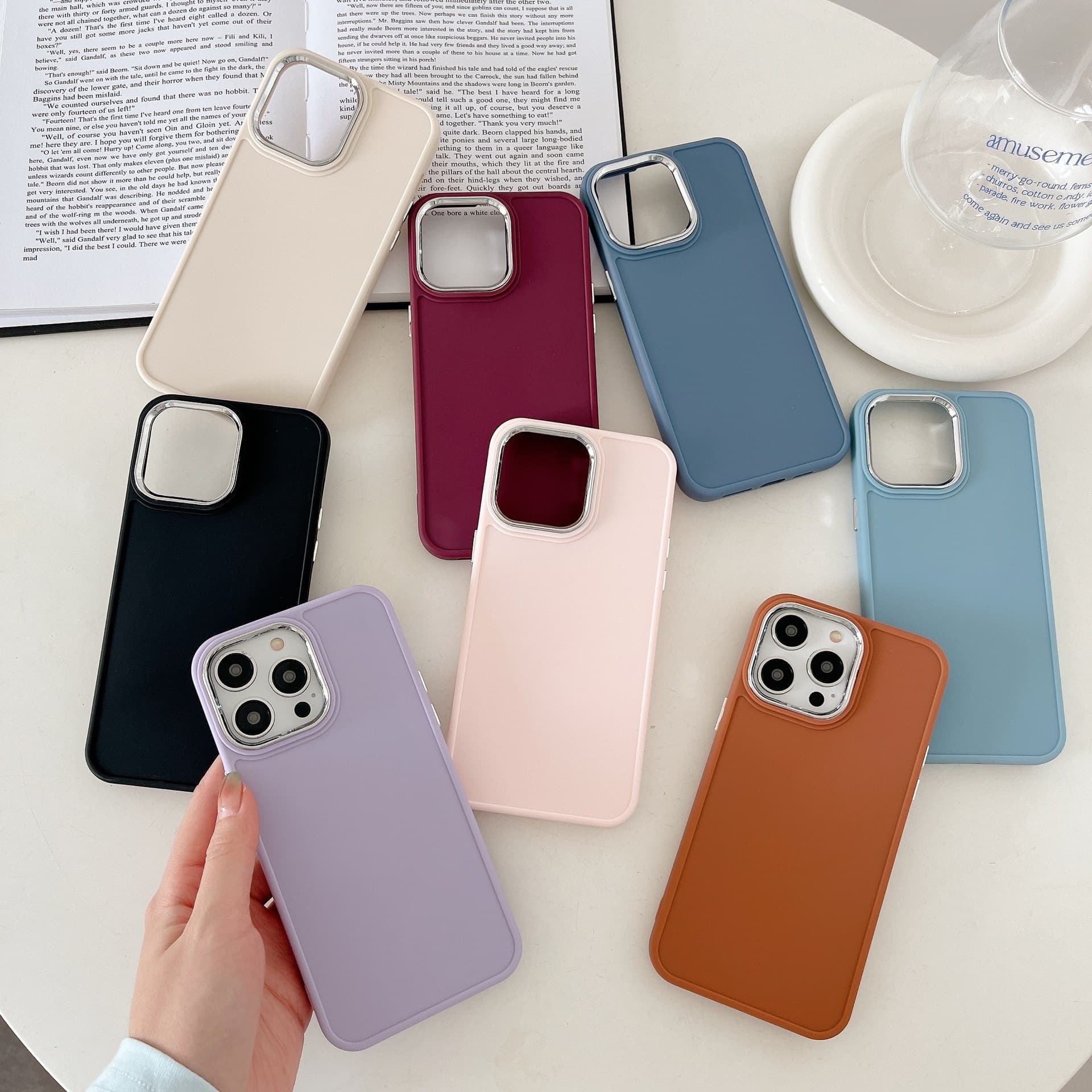 Simple Solid Color iPhone16proma Electroplated Skin-Resistant Phone Case for Apple 16e Photo Frame Drop-Resistant Material Case