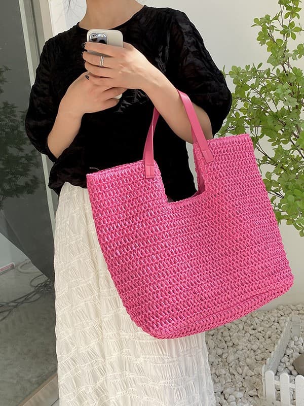 H Brand's New Single-Shoulder Straw Bag, Simple Large-Capacity Handbag, Woven Bag, Beach Vacation Bag, Women's Bag