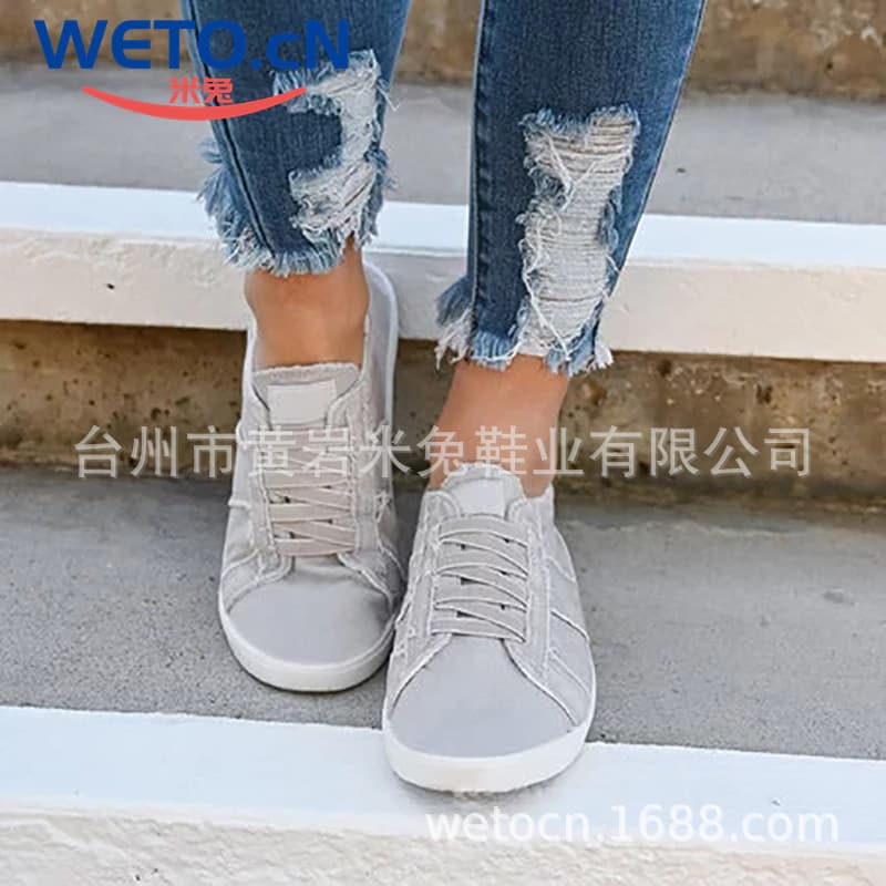 Cross-Border Overseas Warehouse British Sports Canvas Shoes Couple Shoes Scraped Raw Edge Elastic Band Flats Shoes Large Size Sneakers for Men