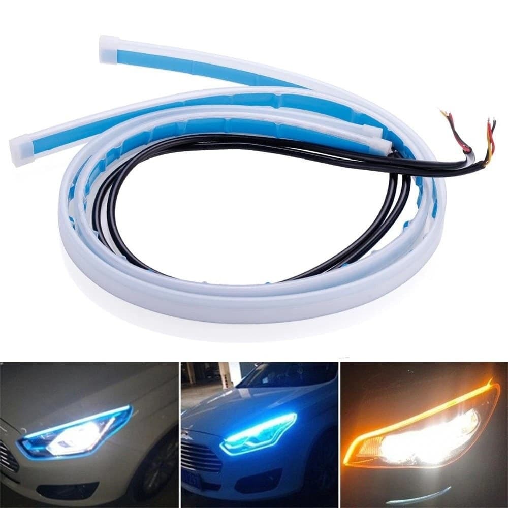 New Style Daytime Running Lights Ultra-Thin Light Guide Strip 30 45 60cm Dual-Color Flowing Light Car Decorative Light White and Yellow Turn Signal Light