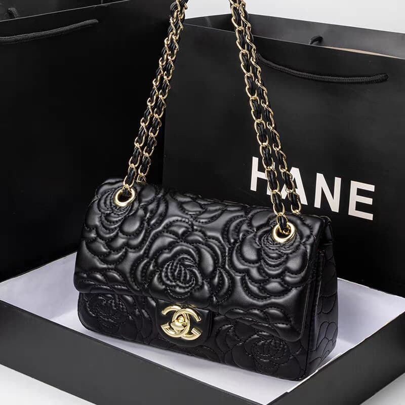 Bags for Women 2025 New Trendy Fashion Genuine Leather Texture Small Fragrant Camellia Embroider Cf Single Shoulder Crossbody Chain Bag