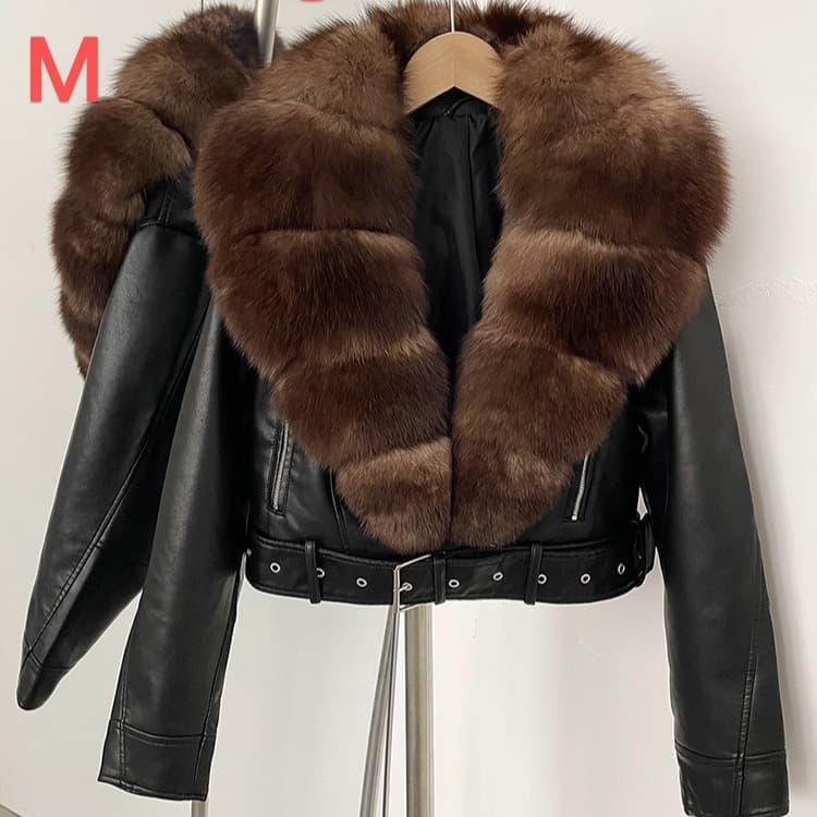 Korean style motorcycle PU leather jacket clearance sale, autumn and winter high-end loose-fitting slimming casual jacket for women