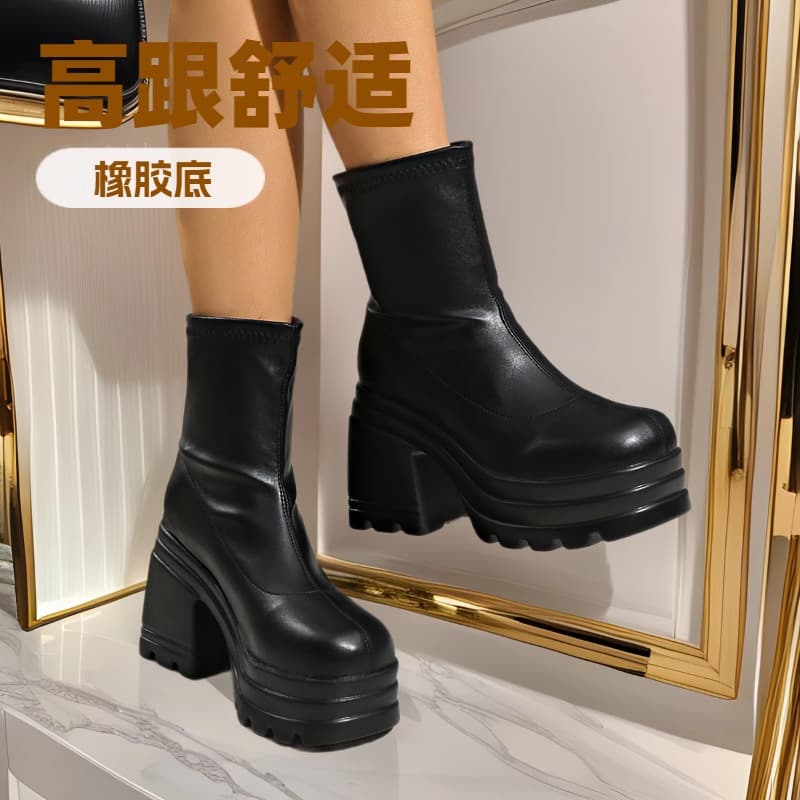 Classic Round Toe Chunky Heel Short Ankle Boots for Women